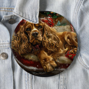Cocker Spaniel Dog Christmas Festive 6 Cm Round Badge
