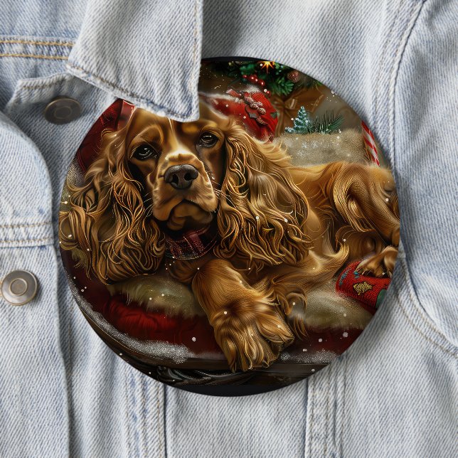 Cocker Spaniel Dog Christmas Festive 6 Cm Round Badge (In Situ)