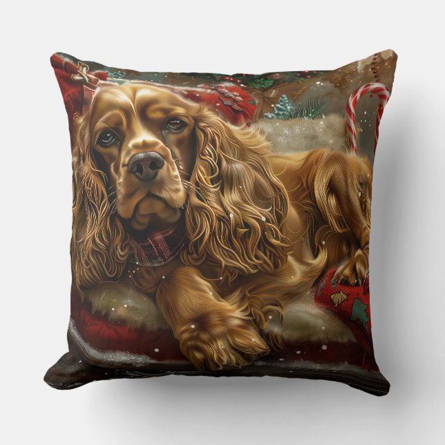 Cocker Spaniel Dog Christmas Festive Cushion (Front)