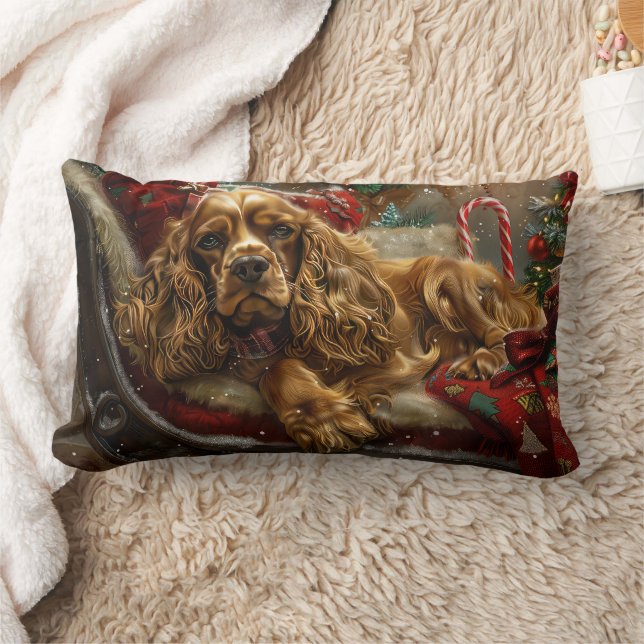 Cocker Spaniel Dog Christmas Festive Lumbar Cushion (Blanket)