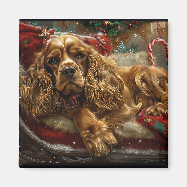 Cocker Spaniel Dog Christmas Festive Magnet (Front)