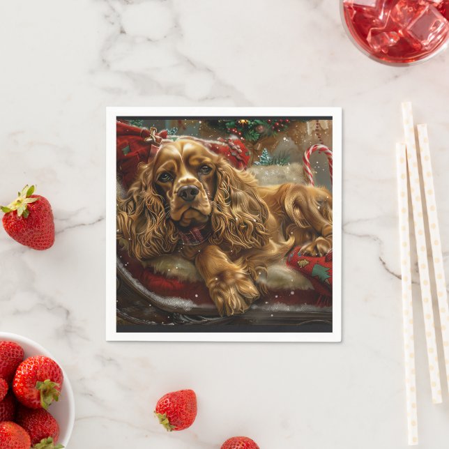 Cocker Spaniel Dog Christmas Festive Napkin (Insitu)