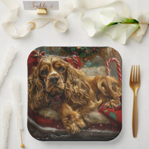 Cocker Spaniel Dog Christmas Festive Paper Plate