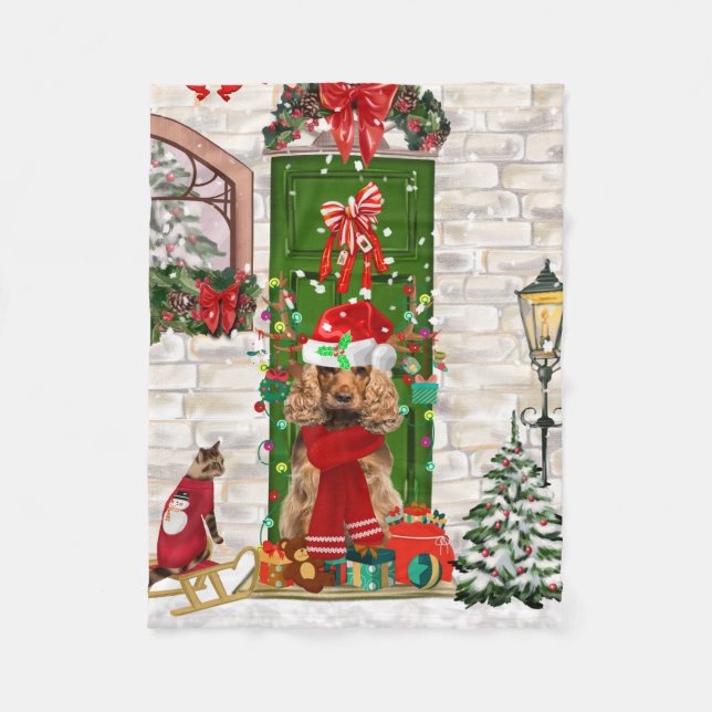 Cocker Spaniel Dog Christmas  Fleece Blanket (Front)