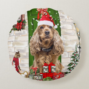 Cocker Spaniel Dog Christmas Round Cushion