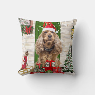 Cocker Spaniel Dog Christmas Throw Pillow