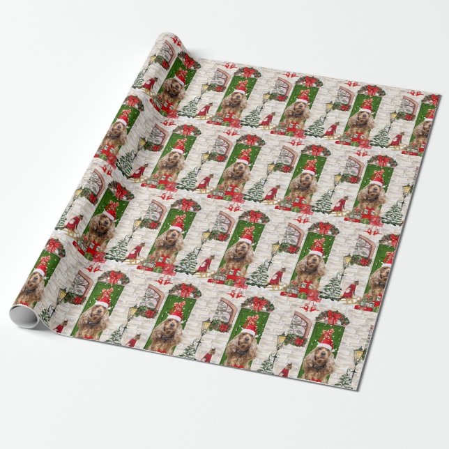 Cocker Spaniel Dog Christmas Wrapping Paper (Unrolled)
