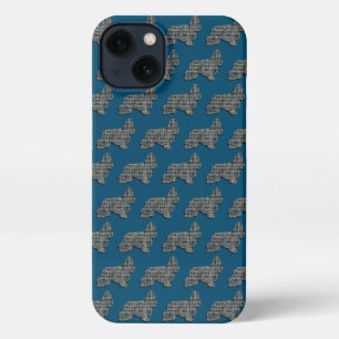 Cocker Spaniel Dog Cute Silhouette Grid Blue iPhone 13 Case
