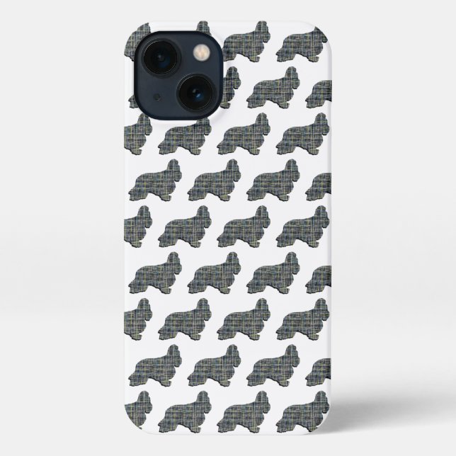 Cocker Spaniel Dog Cute Silhouette Grid White iPhone Case (Back)