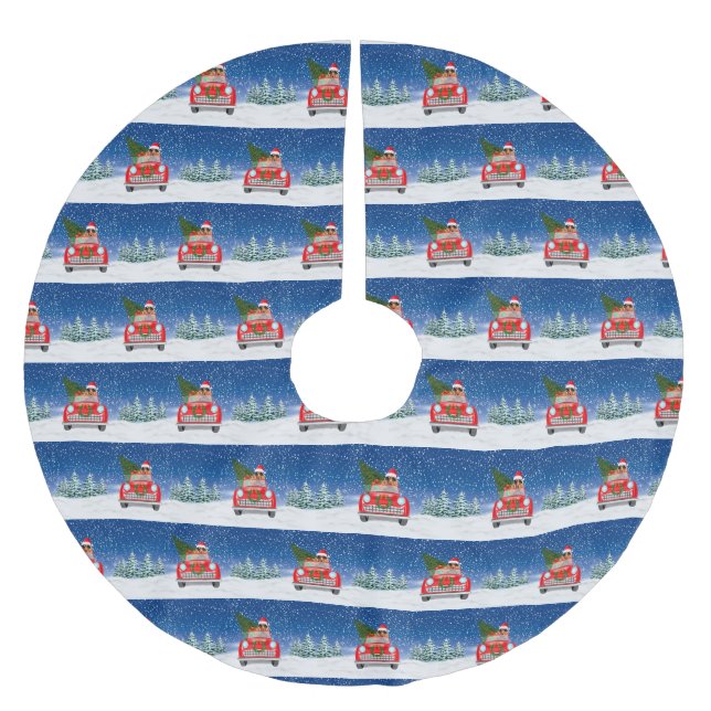 Cocker Spaniel Dog Driving Car In Snow Christmas  Brushed Polyester Tree Skirt (Front)
