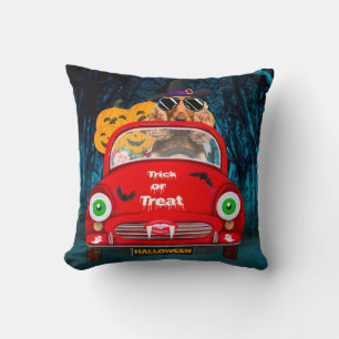 Cocker Spaniel Dog Driving Car Scary Halloween Cushion