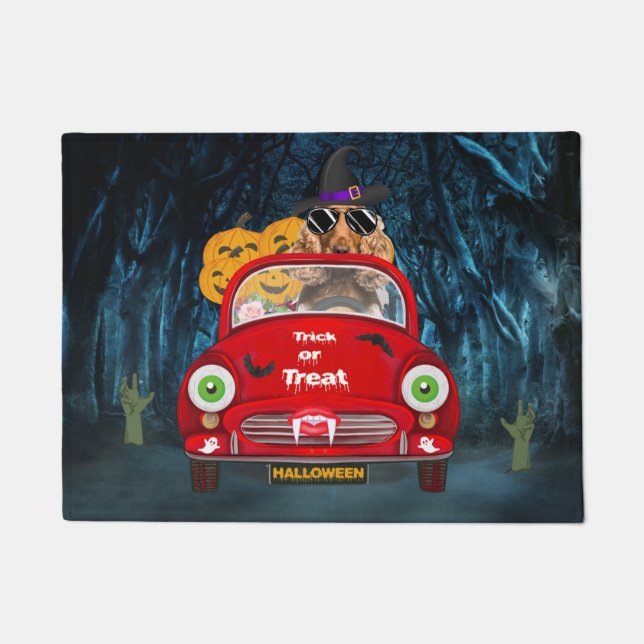 Cocker Spaniel Dog Driving Car Scary Halloween  Doormat (Front)