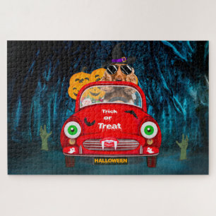 Cocker Spaniel Dog Driving Car Scary Halloween Jigsaw Puzzle