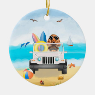 cocker spaniel Dog Driving on Beach Ceramic Ornament