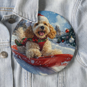 Cocker Spaniel Dog in Sledge Let it Snow Christmas 6 Cm Round Badge