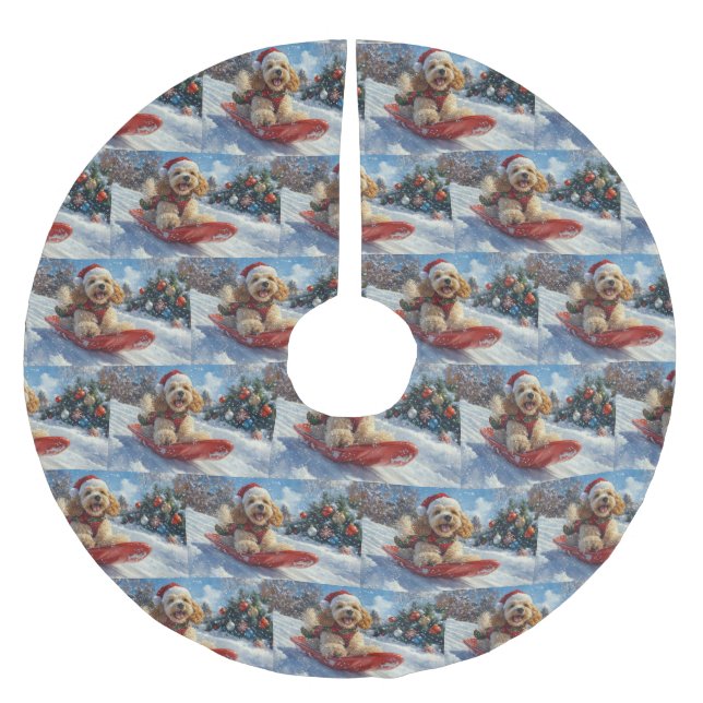 Cocker Spaniel Dog in Sledge Let it Snow Christmas Brushed Polyester Tree Skirt (Front)