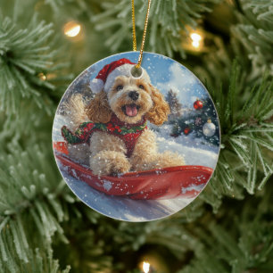 Cocker Spaniel Dog in Sledge Let it Snow Christmas Ceramic Ornament
