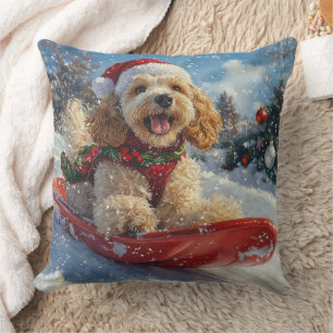 Cocker Spaniel Dog in Sledge Let it Snow Christmas Cushion