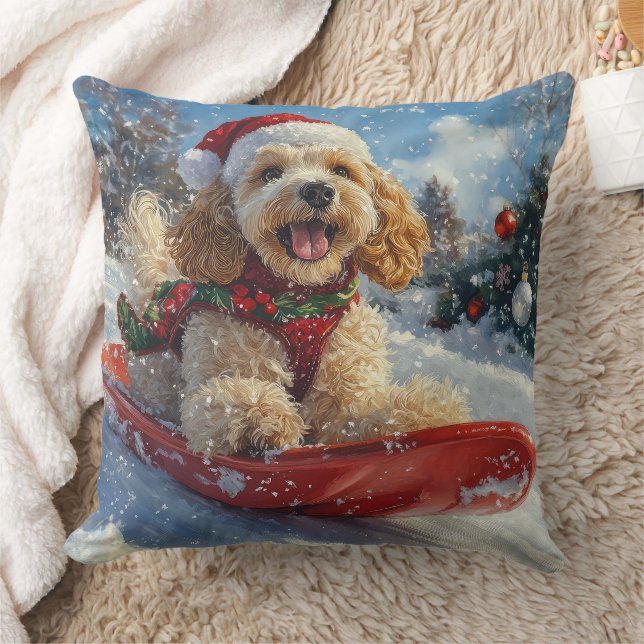 Cocker Spaniel Dog in Sledge Let it Snow Christmas Cushion (Blanket)