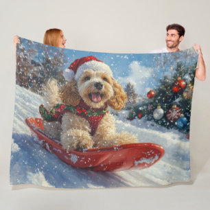 Cocker Spaniel Dog in Sledge Let it Snow Christmas Fleece Blanket