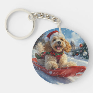 Cocker Spaniel Dog in Sledge Let it Snow Christmas Key Ring