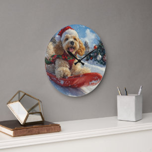 Cocker Spaniel Dog in Sledge Let it Snow Christmas Large Clock