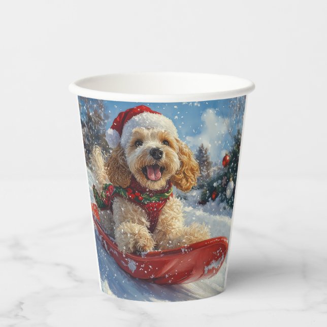 Cocker Spaniel Dog in Sledge Let it Snow Christmas Paper Cups (Front)