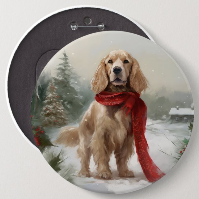 Cocker Spaniel Dog in Snow Christmas 6 Cm Round Badge (Front & Back)