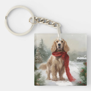 Cocker Spaniel Dog in Snow Christmas Key Ring