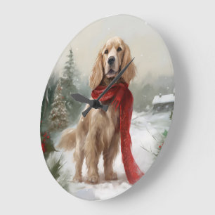 Cocker Spaniel Dog in Snow Christmas Large Clock