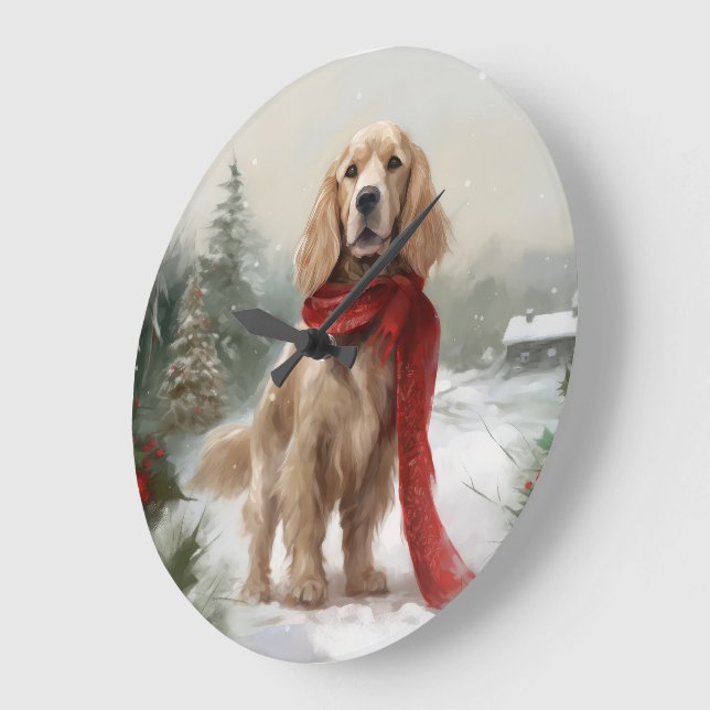 Cocker Spaniel Dog in Snow Christmas Large Clock (Angle)