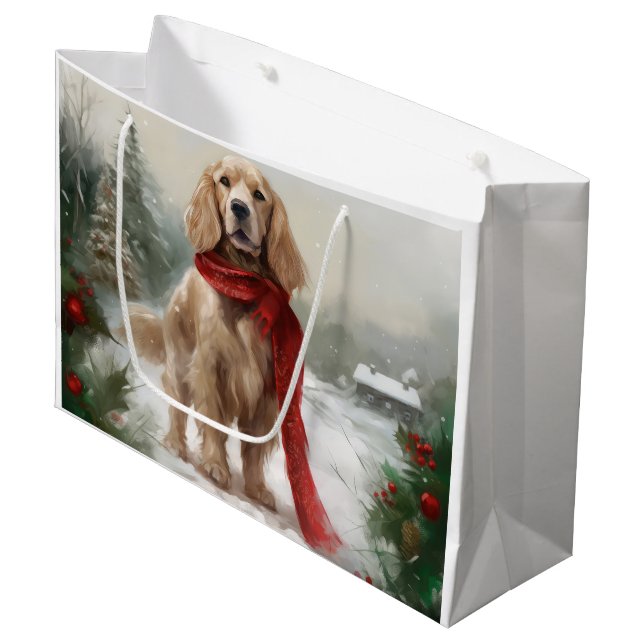 Cocker Spaniel Dog in Snow Christmas Large Gift Bag (Front Angled)