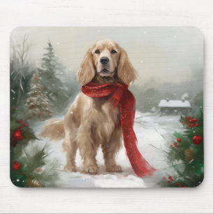 Cocker Spaniel Dog in Snow Christmas Mouse Pad