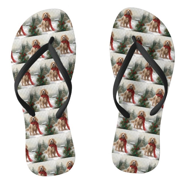 Cocker Spaniel Dog in Snow Christmas Thongs (Footbed)