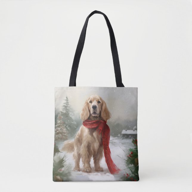 Cocker Spaniel Dog in Snow Christmas Tote Bag (Front)