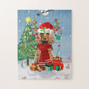 Cocker Spaniel Dog in Snow with Christmas Gifts Jigsaw Puzzle