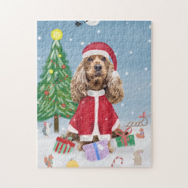 Cocker Spaniel Dog in Snow with Christmas Gifts  Jigsaw Puzzle (Vertical)