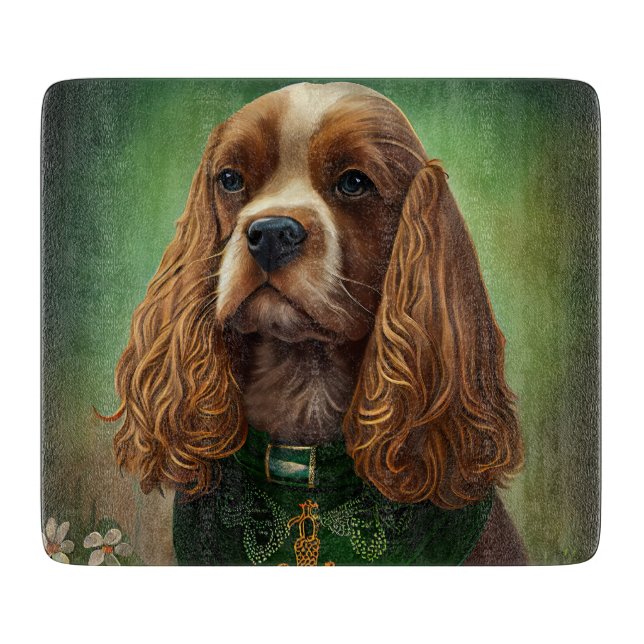 Cocker Spaniel Dog in St. Patrick's Day Dress Cutting Board (Front)