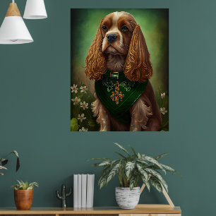 Cocker Spaniel Dog in St. Patrick's Day Dress Poster