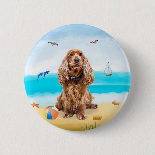 Cocker Spaniel Dog on Beach 6 Cm Round Badge (Front)