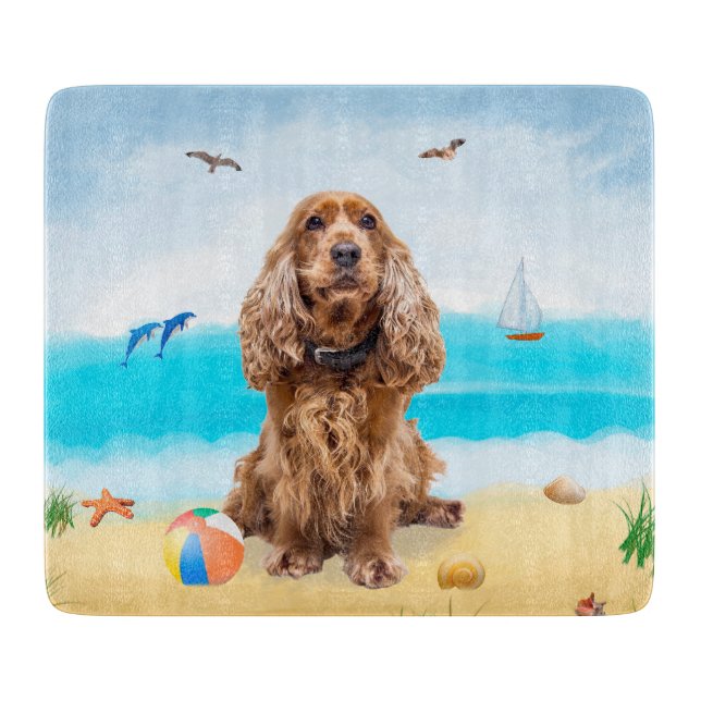 Cocker Spaniel Dog on Beach Cutting Board (Front)