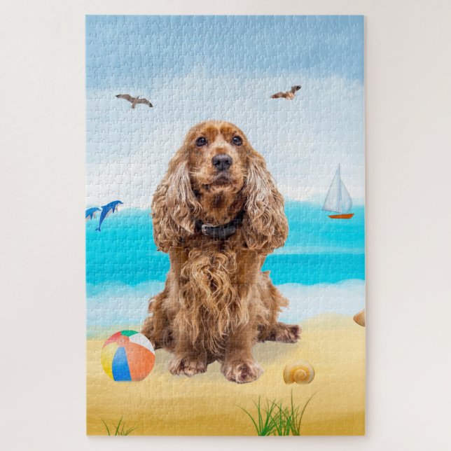 Cocker Spaniel Dog on Beach Jigsaw Puzzle (Vertical)