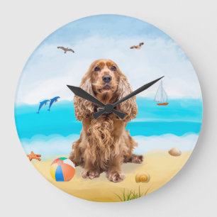 Cocker Spaniel Dog on Beach Large Clock