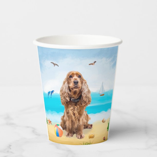 Cocker Spaniel Dog on Beach Paper Cups (Front)