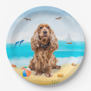 Cocker Spaniel Dog on Beach Paper Plate