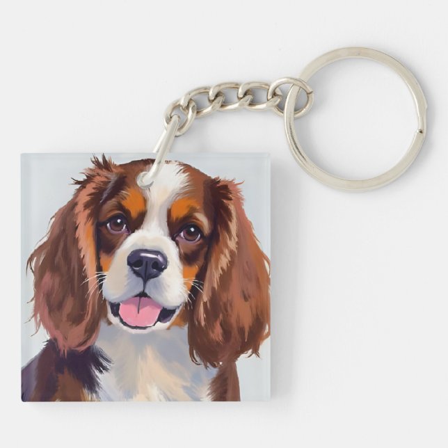 Cocker Spaniel Dog Painting Pet Key Ring (Back)