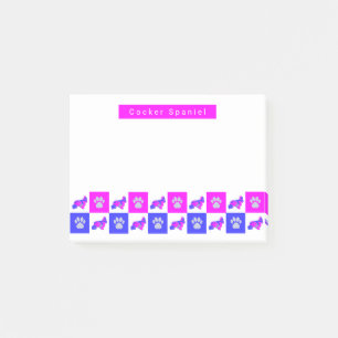 Cocker Spaniel Dog & Paw Hot Pink & Blue Post-it Notes