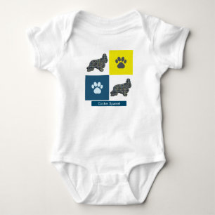 Cocker Spaniel Dog & Paw Y&B Grid Square Baby Bodysuit