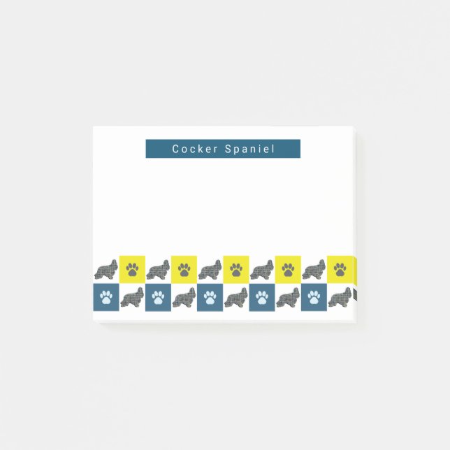 Cocker Spaniel Dog & Paw Yellow & Blue Grids Post-it Notes (Front)