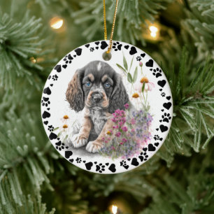 Cocker Spaniel Dog Paws Hearts Pet Photo Ceramic Ornament